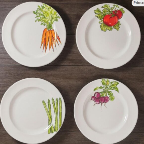 Set of 4 Farmers Market Vegetables Signature 8" Plates - Picture 1 of 13